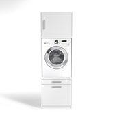 Wasophoogte® Wasmachine Kast Uno Laag - Wasmachine verhoger - Wasmachine ombouw / -opbouwmeubel - Multiplex - 700(D)*676(B)*2110(H) mm - Wit