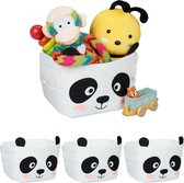 Relaxdays 4x opbergmand kinderkamer - vilten mand panda - opvouwbare speelgoedmand - baby