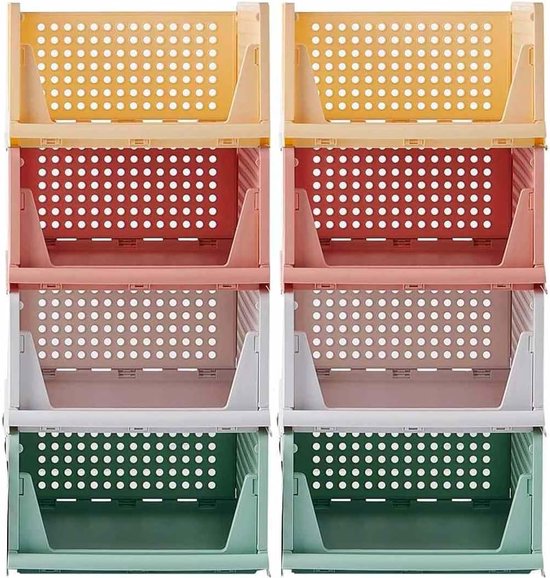 8 stuks stapelbare opvouwbare kledingkast opbergdozen kast organizer laden plastic opbergdozen voor thuis slaapkamer keuken -4 kleuren