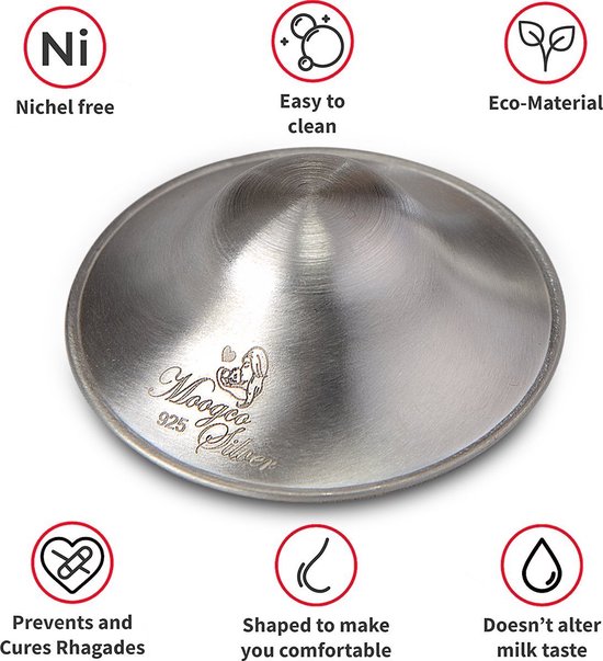 MOOGCO Silver nipple guards - maat XL - de originele zilveren tepelbeschermer- 925 zilver - met KUNSTSTOF BEWAARDOOS van MOOGCO — afbeelding 2