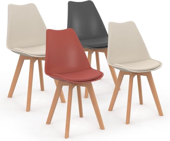 Foto: Set van 4 scandinavische stoelen sara mix color donkergrijs terracotta beige 2 stuks