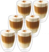 6 stuks Latte macchiato glazen - dubbelwandige glazen - espressokopjes glas - set van 6 - inhoud 350 ml