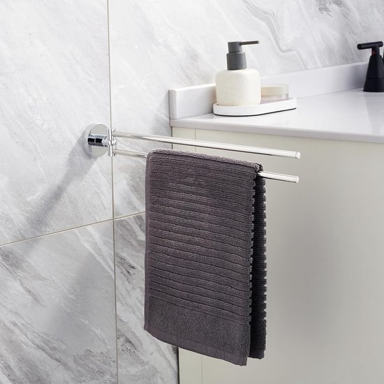 Dvocel Handdoekhouder, zonder boren, roestvrij staal, handdoekstang, één arm, zelfklevend, badkamer, wandmontage, voor badkamer, keuken, mat zwart