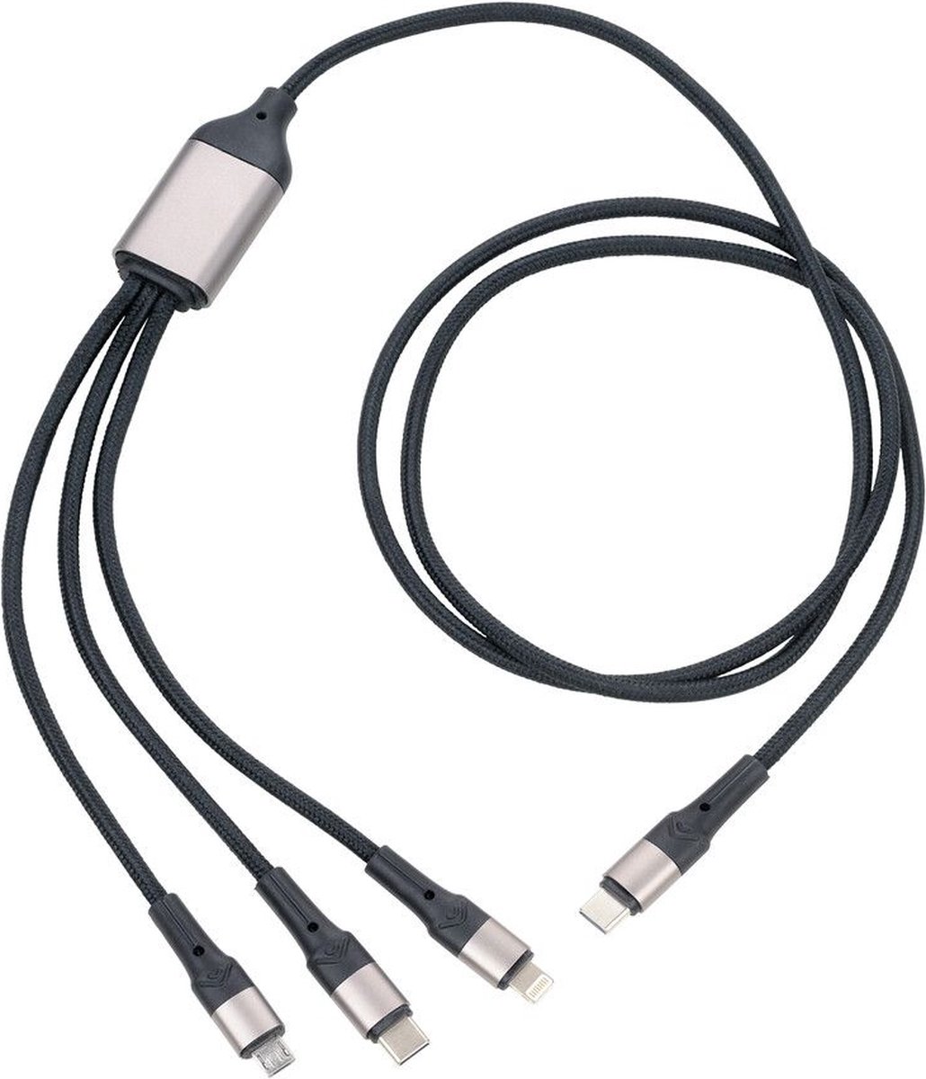 TROIKA DREIZACK PRO USB-kabel 1,2 m USB C USB C/Micro USB-A/Lightning Zwart, Grijs