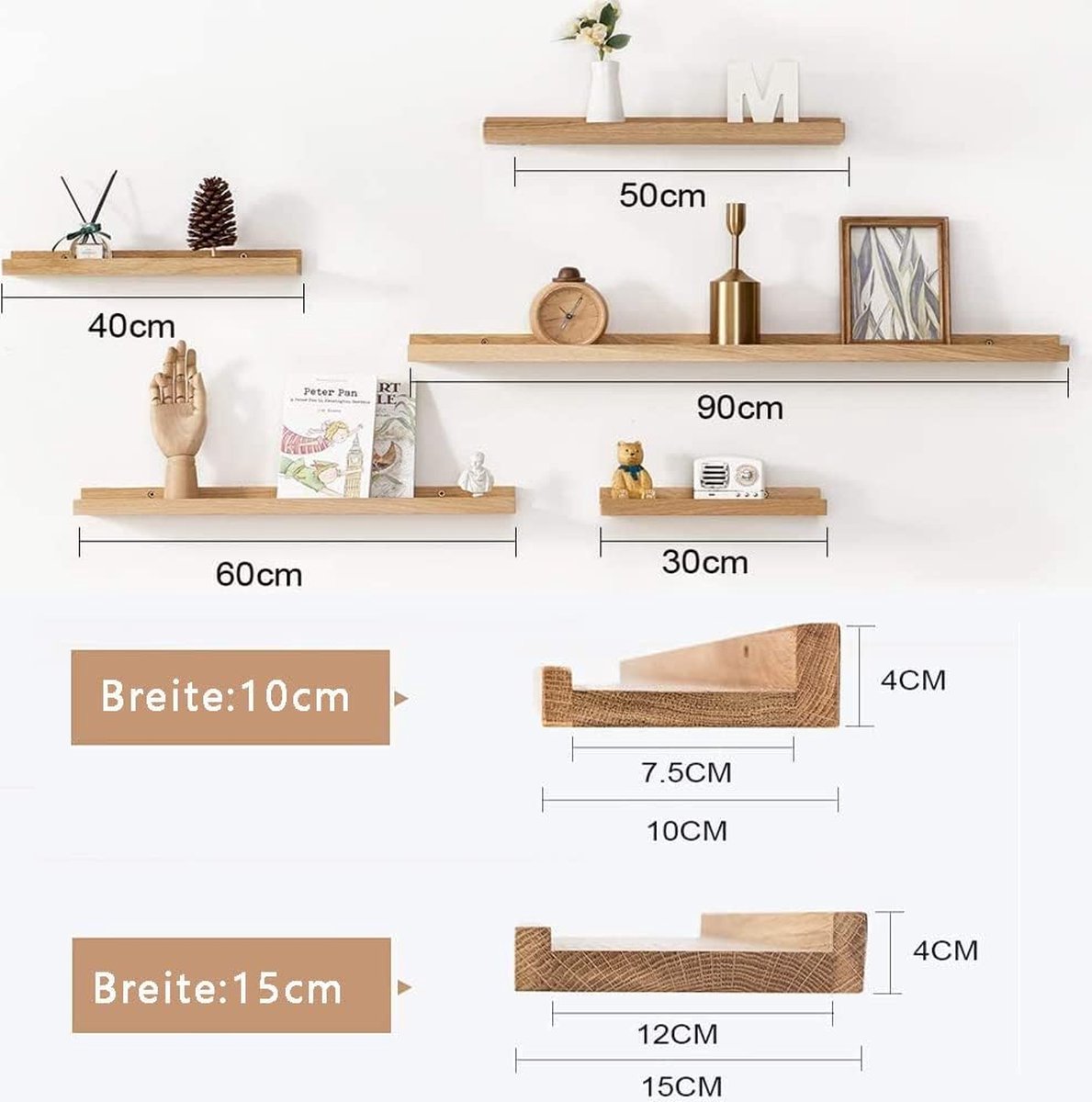 Wandplank, Zwevende Planken, Aan De Muur Gemonteerd, Set Van 2 Massief Bamboe Wandplanken Voor Slaapkamer Woonkamer Badkamer Keuken Kantoordecoratie