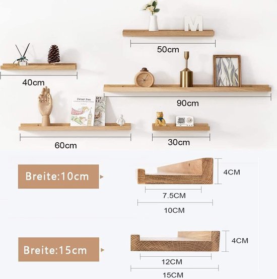 Gieanoo Drijvende Plank, 70cm Massief Eikenhout Rustieke Wandmontage Met Lip Voor Foto's, Radiator Display in Woonkamer, Keuken, Slaapkamer