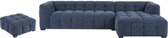 PASCAL MORABITO Hoekslaapbank met hoek rechts en poef van gechineerde blauwe stof DILOME van Pascal Morabito L 314 cm x H 68 cm x D 168 cm