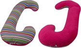 Voedingskussen / Zwangerschapskussens | C-vorm 240 cm | Roze en gekleurde strepen