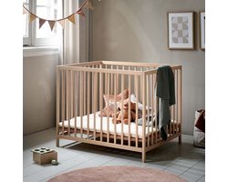 Petite Amélie Babybox Hout 95x75 cm - In hoogte verstelbare playpen met gevoerde bodem - Vier wielen met remmen voor eenvoudige verplaatsing - Perfect voor elke ontwikkelingsfase van uw kind - Naturel - Nois Collectie