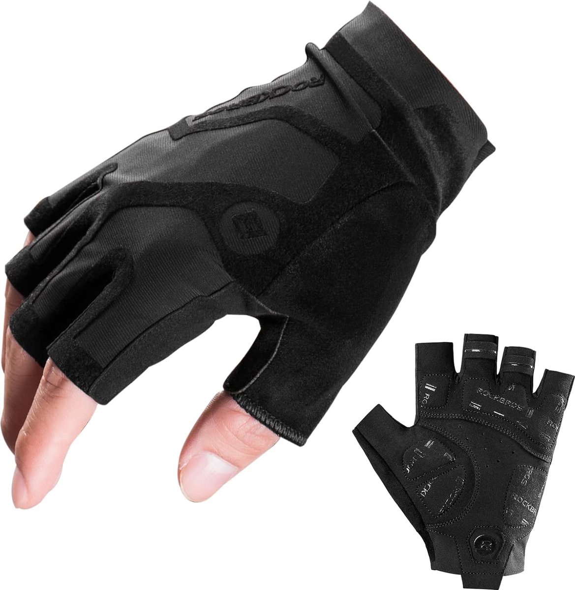 ROCKBROS Fietshandschoenen, fietshandschoenen, halfvingers, ademend, met schokabsorberende antislip mountainbike-handschoenen Zwart XL