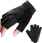 ROCKBROS Fietshandschoenen, fietshandschoenen, halfvingers, ademend, met schokabsorberende antislip mountainbike-handschoenen Zwart XL