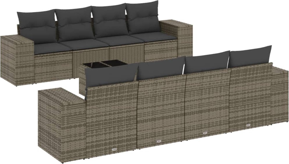 vidaXL 9-delige - Loungeset - met - kussens - poly - rattan - grijs