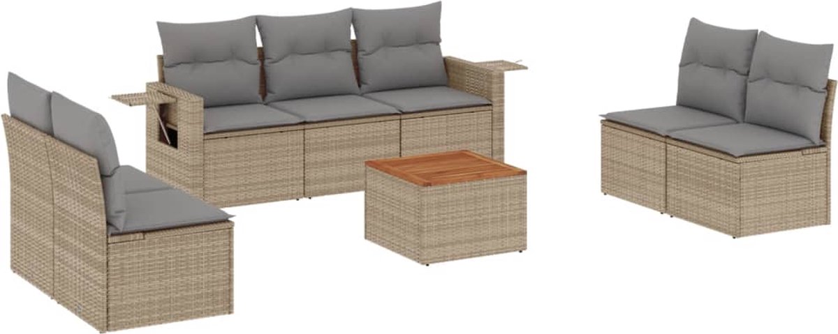 vidaXL 8-delige - Loungeset - met - kussens - poly - rattan - beige
