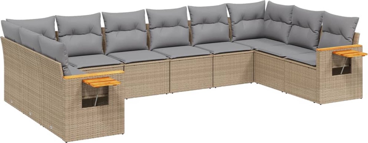 vidaXL 10-delige - Loungeset - met - kussens - poly - rattan - beige Zwart
