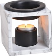 Geurbrander voor amberblokjes/geurolie/waxmelts - keramiek - wit - 10x10x10 cm - marmer