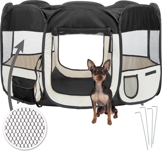tectake® - Opvouwbare puppyren - Puppybench - Incl - draagtas - Opvouwbaar - 115x115x64 cm - zwart