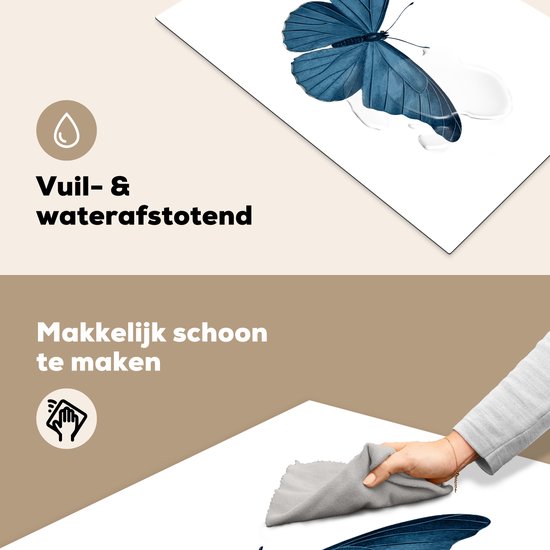 KitchenYeah® Inductie beschermer 80.2x52.2 cm - Vlinder - Dieren - Blauw - Kookplaataccessoires - Afdekplaat voor kookplaat - Inductiebeschermer - Inductiemat - Inductieplaat mat