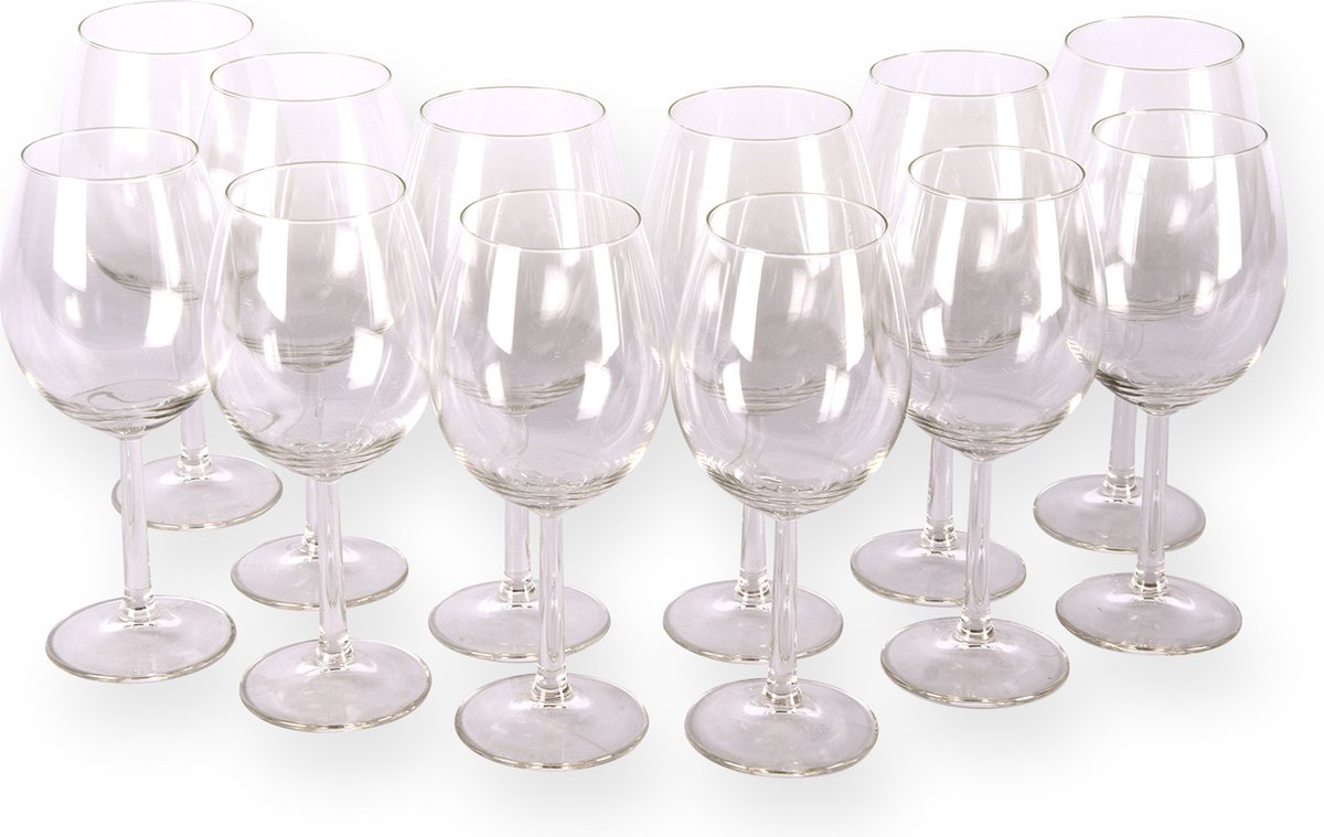 Wijnglazen | Wijnglas Set 12 - Glas - Transparant - Voor Rode en Witte Wijn - 430ml en 580ml - 6 Stuks elke size | Ideaal voor Feestjes!