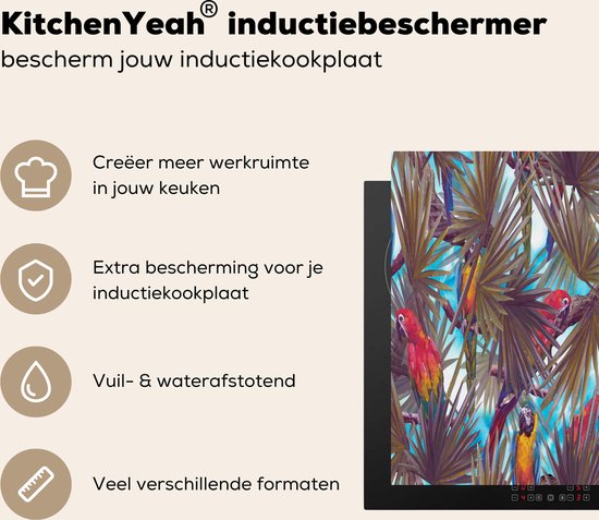 KitchenYeah® Inductie beschermer 59x52 cm - Vintage - Papegaai - Regenboog - Jungle - Kookplaataccessoires - Afdekplaat voor kookplaat - Inductiebeschermer - Inductiemat - Inductieplaat mat