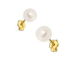 Miore Parel Oorbellen - Gemaakt van 14 Karaat Goud - Met Zoetwaterparels - Handgemaakte Sieraden - Knopjes - Elegante Dames Sieraden - 6 mm