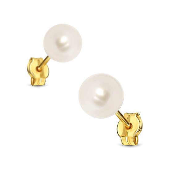 Miore® - Parels Gouden Oorbellen - Dames - 14 Karaat Goud - Zoetwaterparel - allergeenvrij - Handgemaakte Hoogwaardige Sieraden