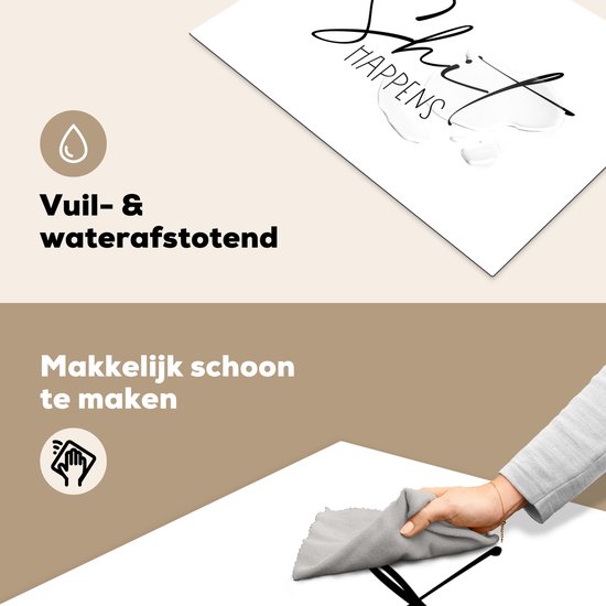KitchenYeah® Inductie beschermer 75x52 cm - Spreuken - Quotes - Shit happens - Wit - Shit - Kookplaataccessoires - Afdekplaat voor kookplaat - Inductiebeschermer - Inductiemat - Inductieplaat mat