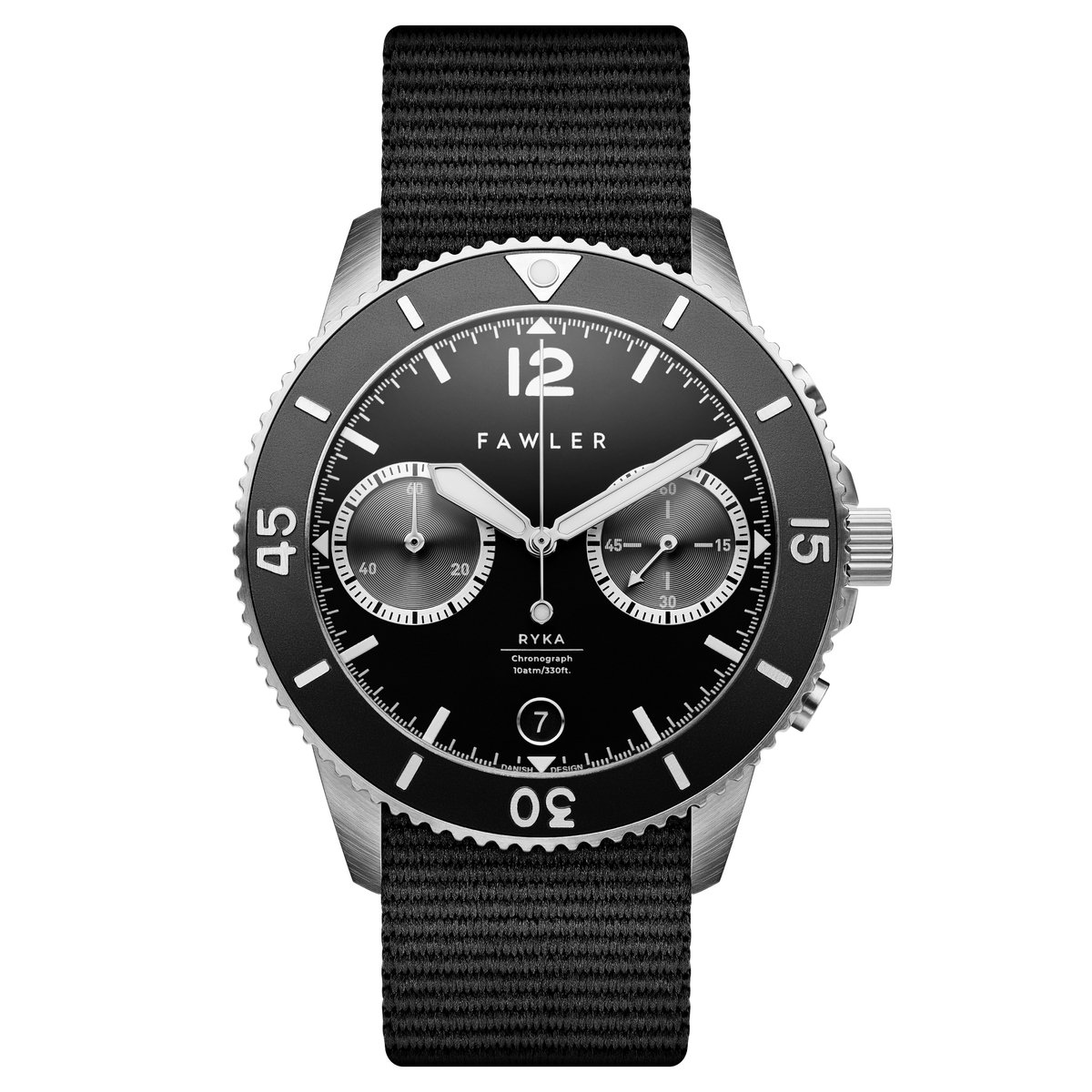 Fawler Ryka Zwart Staal Military Duik Horloge voor Mannen