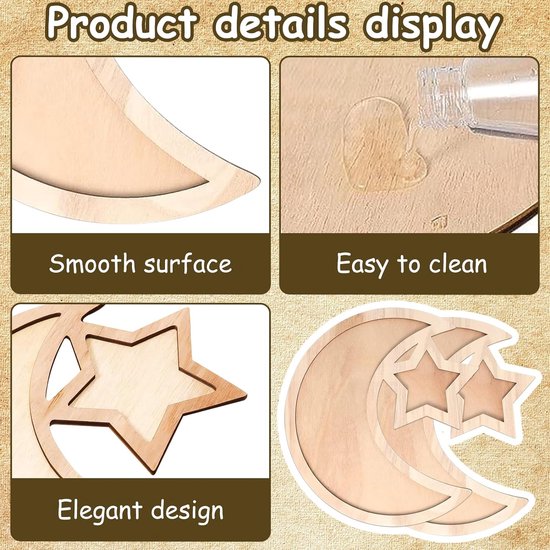 2 Plateaux Ramadan En Bois | Forme Étoile & Lune | Décoration Et Service Pour Eid Mubarak
