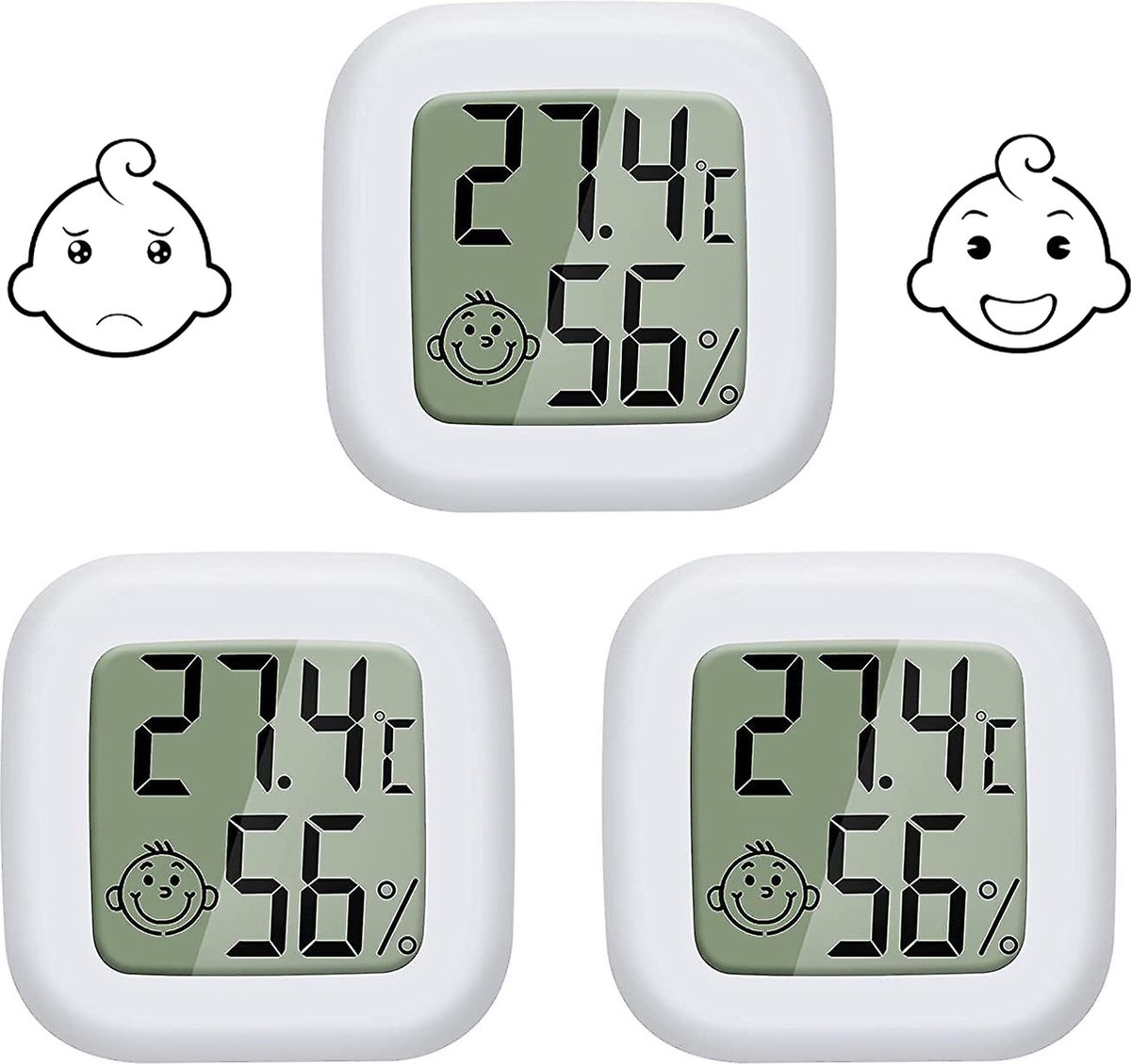 Mini-digitale thermometer hygrometer kamerthermometer kamerthermometer temperatuur- en luchtvochtigheidsmeter voor binnen babykamer woonkamer kantoor 3 stuks