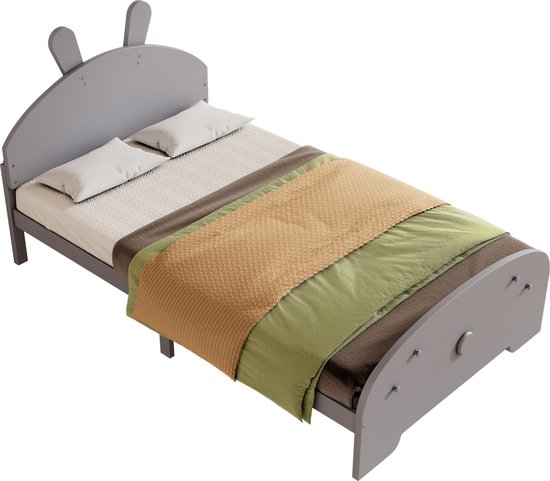 Merax Kinderbed in Konijnvorm 90x200 - Eenpersoonsbed - Bed voor Kinderen - Grijs
