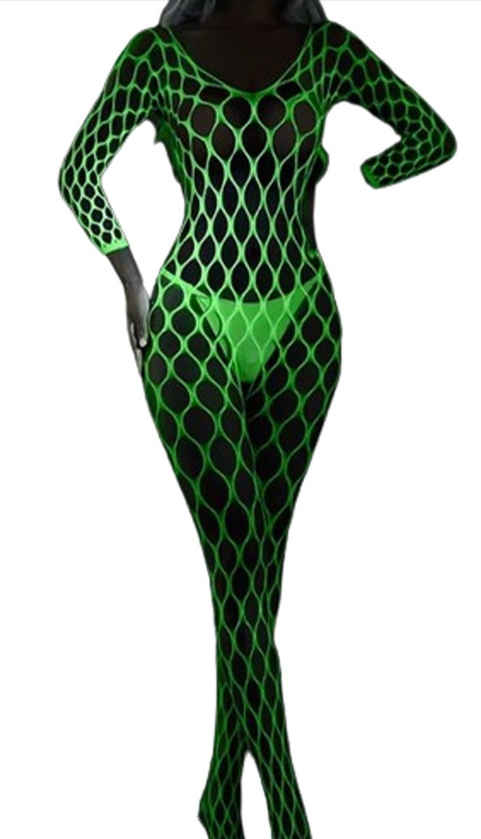 Goedkoopste Volledige visnet bodysuit Neon - Glow in the dark - One size - Jumpsuit - Visnet - Goede kwaliteit - Bodystocking - Onesie