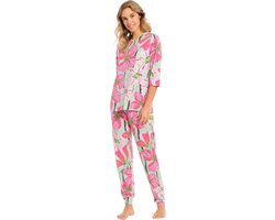 Dames pyjama - Summer Pink Flower - Zomer pyjama katoen korte mouw - 38 - Roze