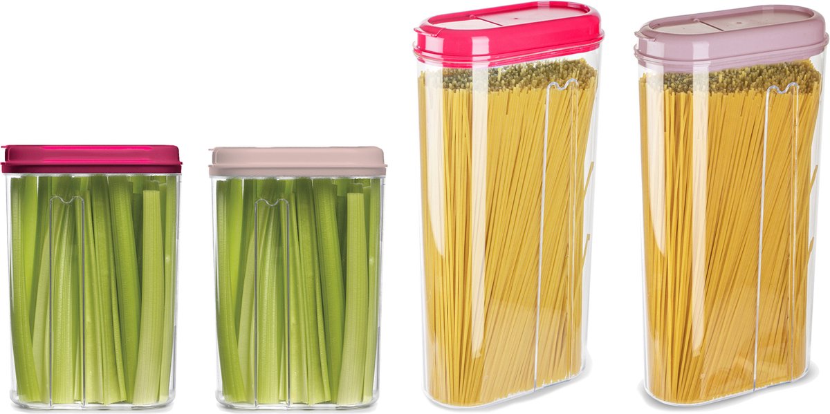 Plasticforte Voedselcontainers set - 4 stuks - roze - 2350ml en 1500ml - kunststof - voorraadpot