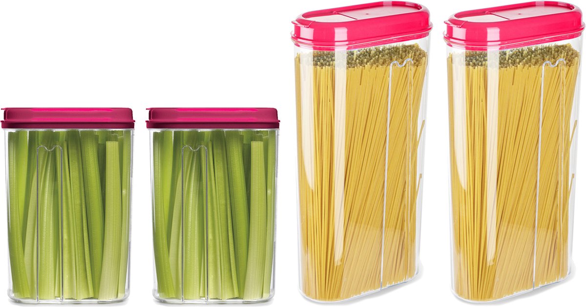 Plasticforte Voedselcontainers set - 4 stuks - roze - 2350ml en 1500ml - kunststof - voorraadpot