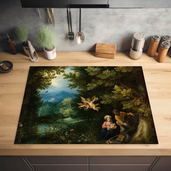 KitchenYeah® Inductie beschermer 77x59 cm - De rust op de vlucht naar Egypte - Schilderij van Jan Brueghel de Oude - Kookplaataccessoires - Afdekplaat voor kookplaat - Inductiebeschermer - Inductiemat - Inductieplaat mat