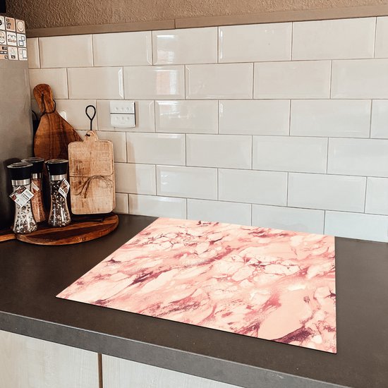 KitchenYeah® Inductie beschermer 59x52 cm - Roze - Stenen - Marmer print - Kookplaataccessoires - Afdekplaat voor kookplaat - Inductiebeschermer - Inductiemat - Inductieplaat mat