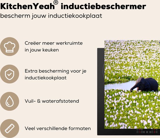 KitchenYeah® Inductie beschermer 85x52 cm - Olifant - Water - Planten - Groen - Natuur - Dieren - Kookplaataccessoires - Afdekplaat voor kookplaat - Inductiebeschermer - Inductiemat - Inductieplaat mat