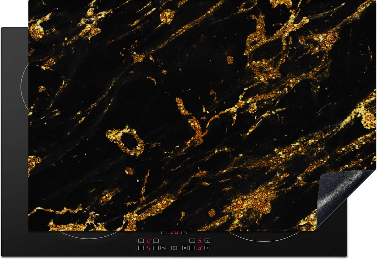 KitchenYeah® Inductie beschermer 78x52 cm - Marmer print - Goud - Luxe - Glitter - Kookplaataccessoires - Afdekplaat voor kookplaat - Inductiebeschermer - Inductiemat - Inductieplaat mat