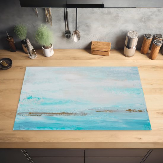 KitchenYeah® Inductie beschermer 80.2x52.2 cm - Verf - Schilderij - Abstract - Blauw - Kookplaataccessoires - Afdekplaat voor kookplaat - Inductiebeschermer - Inductiemat - Inductieplaat mat