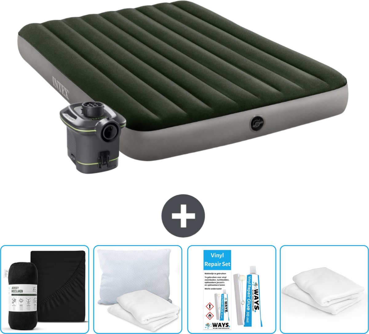 Intex Luchtbed - 2-Persoons - 152 x 203 x 25 cm - Groen - Inclusief pomp - Accessoires CB17