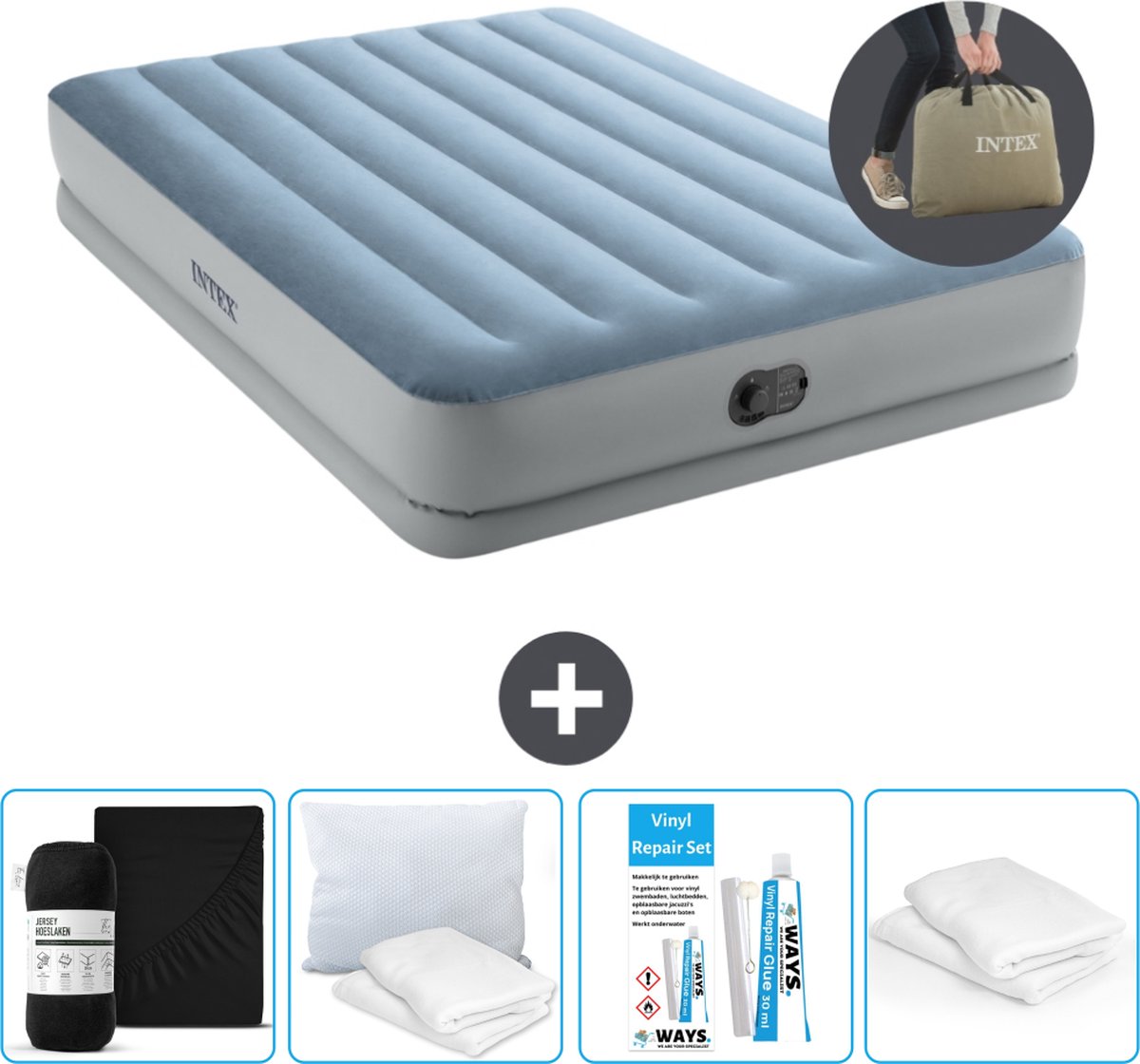 Intex Luchtbed - 2-Persoons - 152 x 203 x 36 cm - Blauw/Grijs - Inclusief pomp - Accessoires CB17