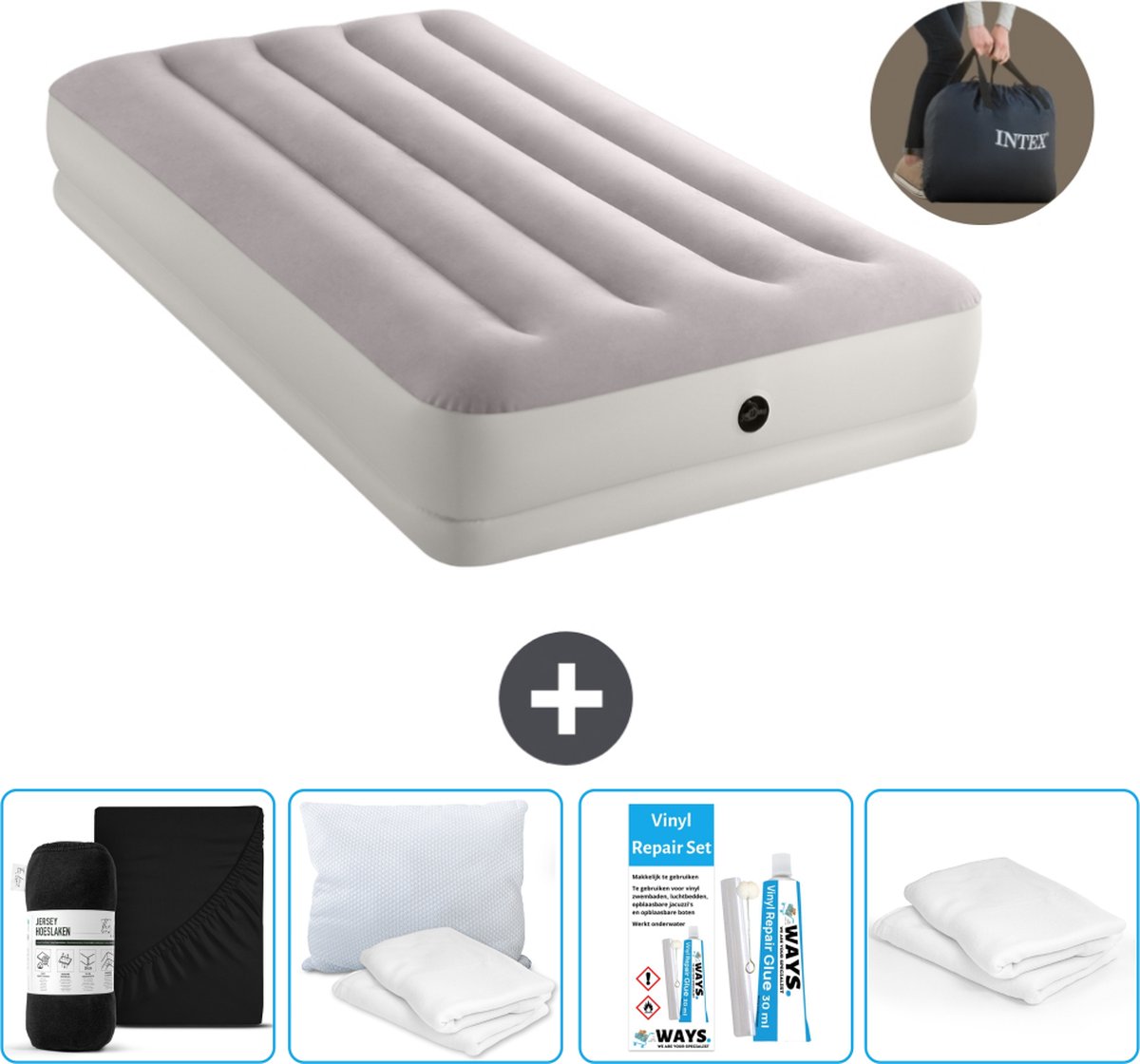 Intex Luchtbed - 1-Persoons - 99 x 191 x 30 cm - Grijs - Inclusief pomp - Accessoires CB17