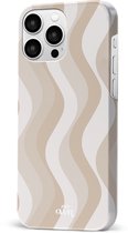 xoxo Wildhearts Minimal Nude - Double Layer - Hardcase geschikt voor iPhone 13 Pro Max hoesje - Siliconen hoesje iPhone met golven print - Cover geschikt voor iPhone 13 Pro Max beschermhoes - wit / beige / bruin