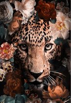 Allernieuwste.nl® Canvas Panter in de Jungle - Modern - Bloemen - Woonkamer - XL 90 x 120 cm - Kleur