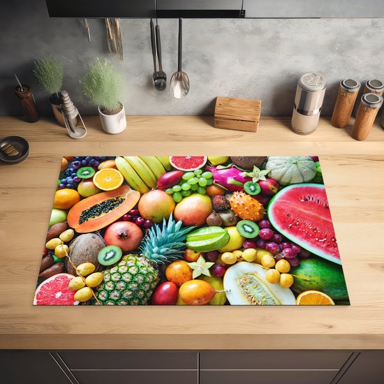 KitchenYeah® Inductie beschermer 77x51 cm - Fruit - Ananas - Tropisch - Kookplaataccessoires - Afdekplaat voor kookplaat - Inductiebeschermer - Inductiemat - Inductieplaat mat