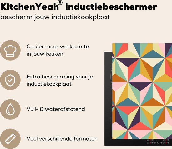 KitchenYeah® Inductie beschermer 70x52 cm - Retro - Regenboog - 3D - Geometrie - Driehoek - Kookplaataccessoires - Afdekplaat voor kookplaat - Inductiebeschermer - Inductiemat - Inductieplaat mat