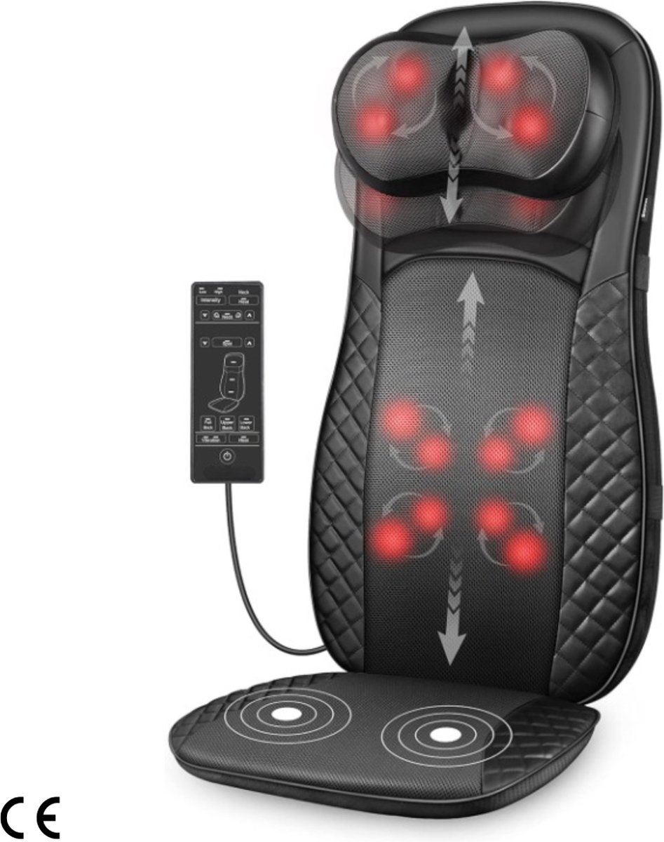 Goedkoopste Shiatsu Massagestoelkussen met Warmtefunctie voor Nek en Rug - Volledig Lichaam Rugmassageapparaat met Vibratie en Diepe Kneedrollen - Massageapparaat voor Schouders, Taille - Perfect Geschenk