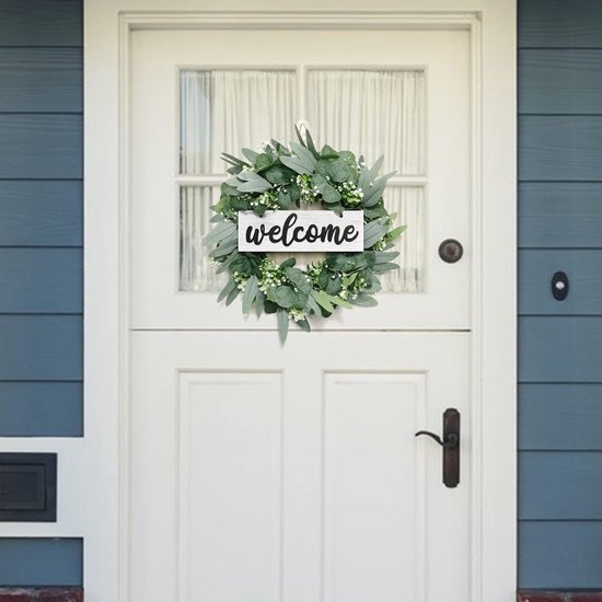 Eucalyptus kunstkrans, 46 cm, voor voordeur, groene decoratieve krans
