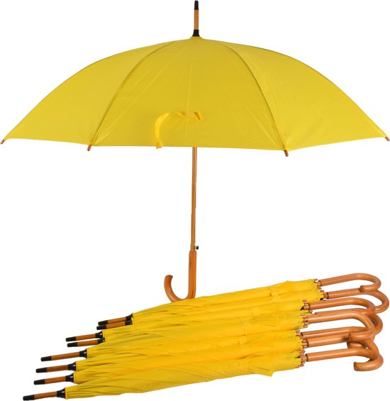 Voordelpak: Set van 9 Gele Automatische Paraplu's | Waterdicht & Windproof | 102cm Diameter | Paraplu Met Houten Handvat | Voor Heren en Dames