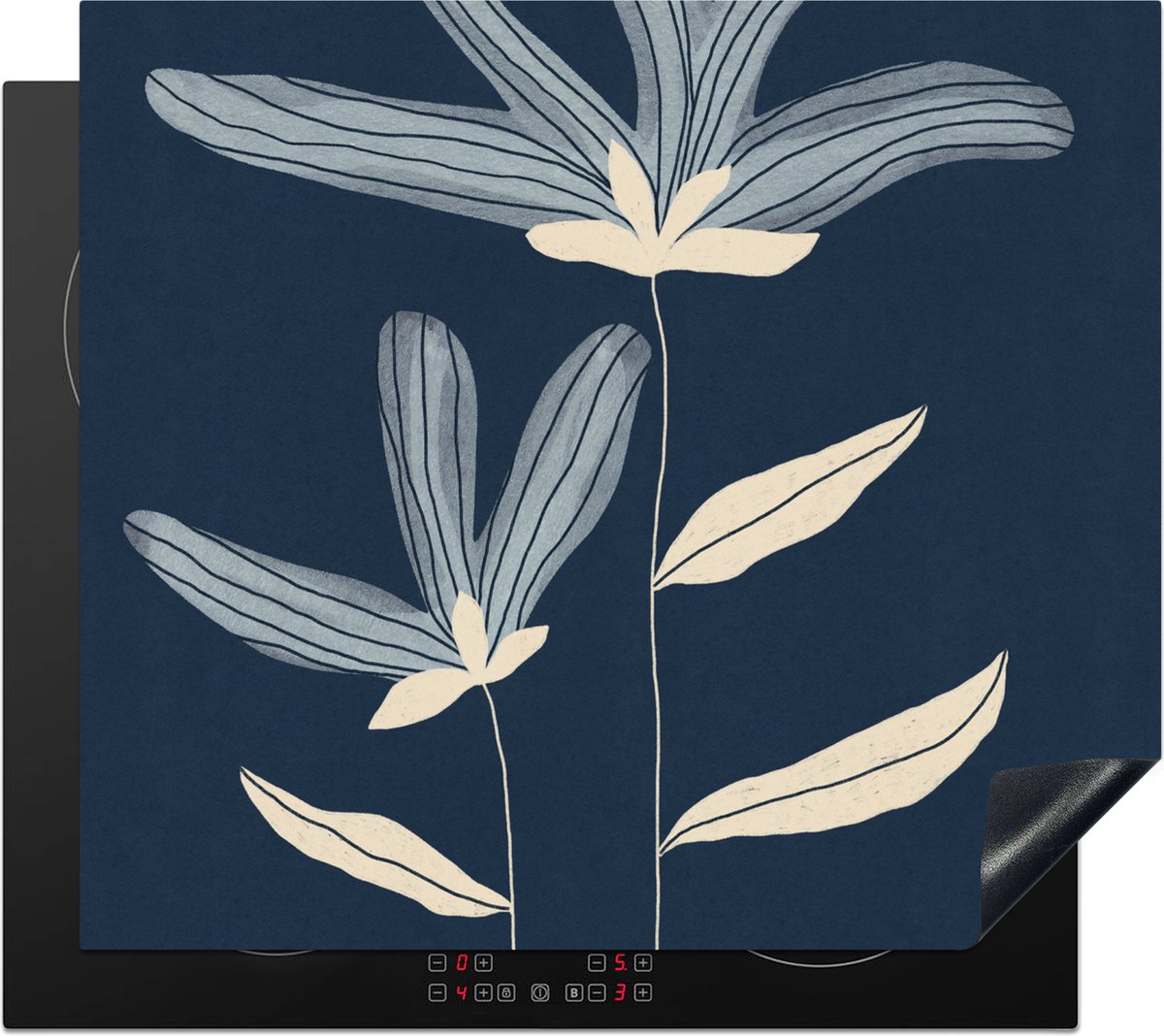KitchenYeah® Inductie beschermer 57.6x51.6 cm - Bloemen - Planten - Blauw - Natuur - Kookplaataccessoires - Afdekplaat voor kookplaat - Inductiebeschermer - Inductiemat - Inductieplaat mat